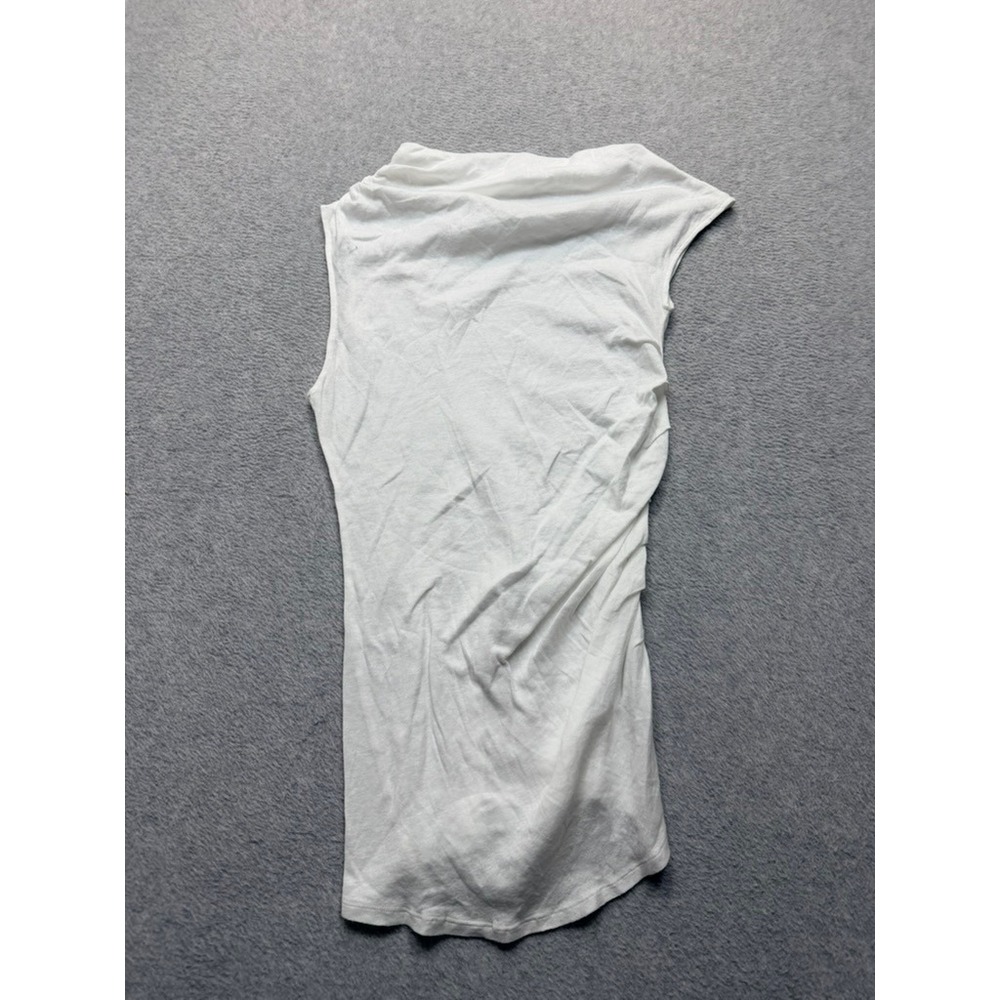 ZARA White Sleeveless Cowl Neck Ruched Side Asymmetric Draped Tank Top